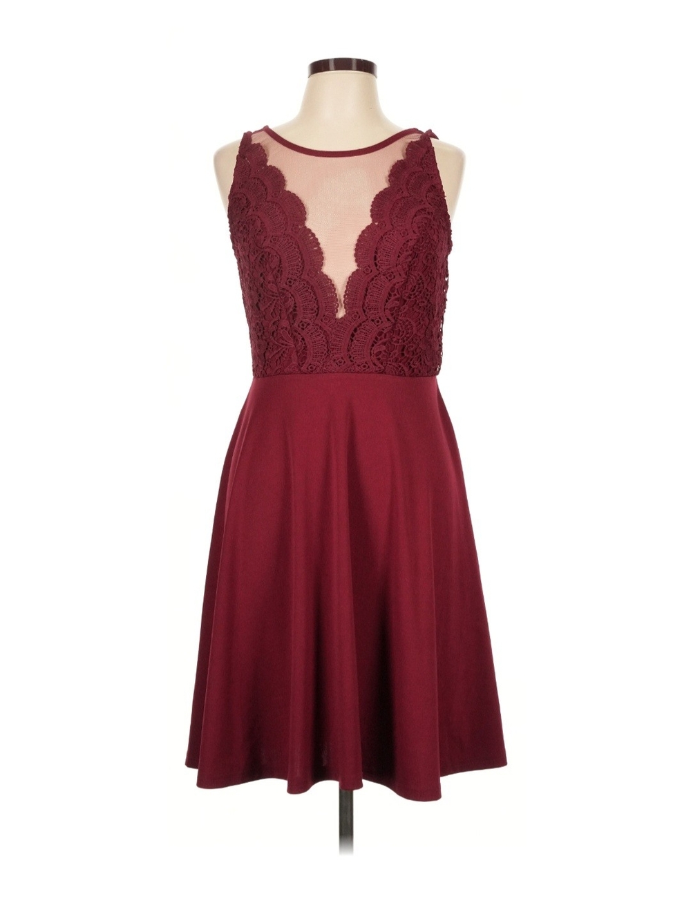 "NEW" Sleeveless Lace Bodice Fit & Flare Dress - Burgundy